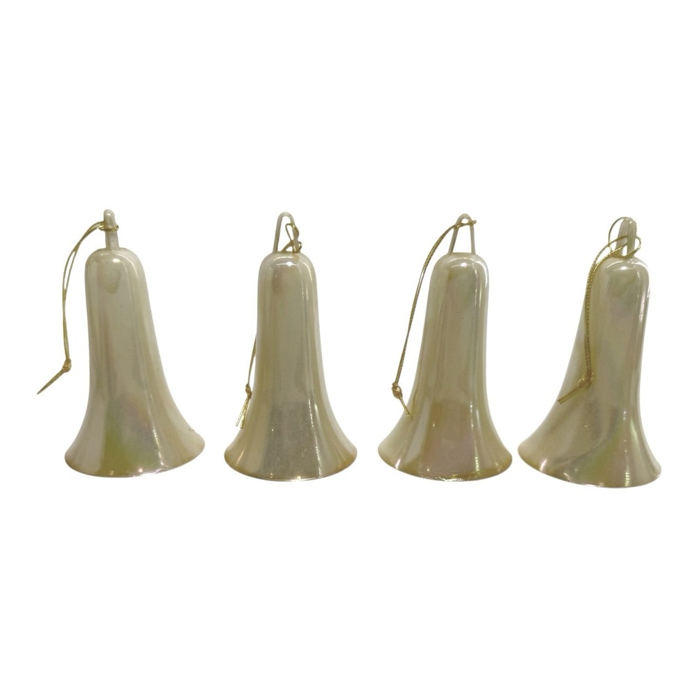Opalescent Unbreakable Plastic Trumpet Bell Ornaments Set of 4 Vintage MCM 3.5"